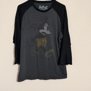 Artist collection retro Disney Black Gray Mickey Long raglan Sleeve Tee y2k